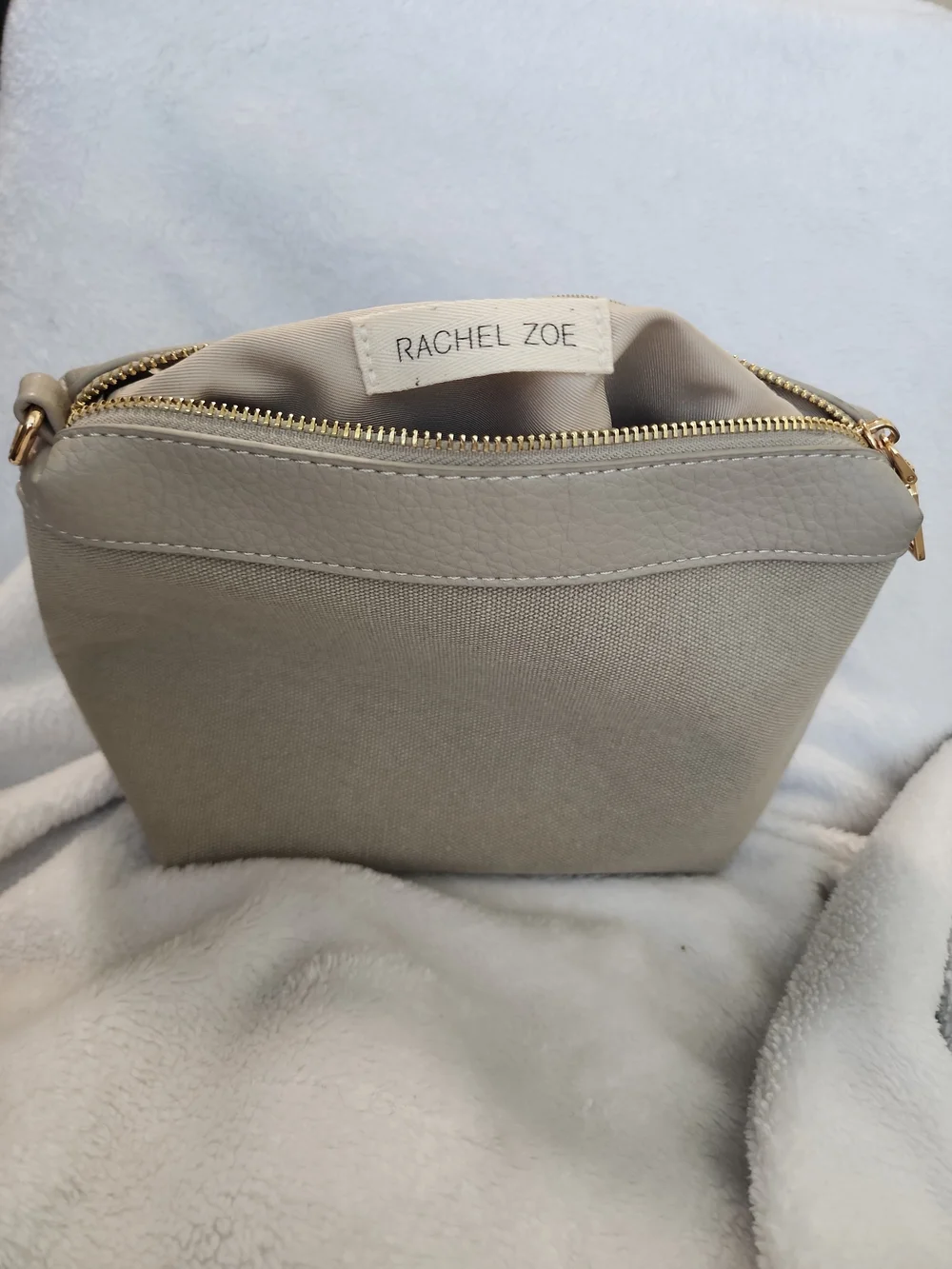 Rachel Zoe Gray Cosmetic Makeup Travel Bag Gold Hardware